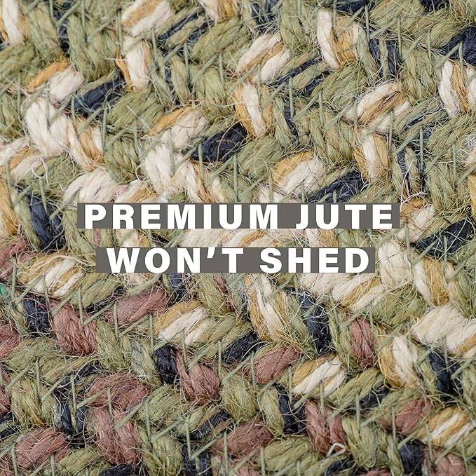 Pinecone Green Small Braided Rugs, 2x3' Rectangle - Handmade with Jute, Warm Country Rustic Decor, Perfect for Bathrooms and Entryways - Durable and Easy to Clean
