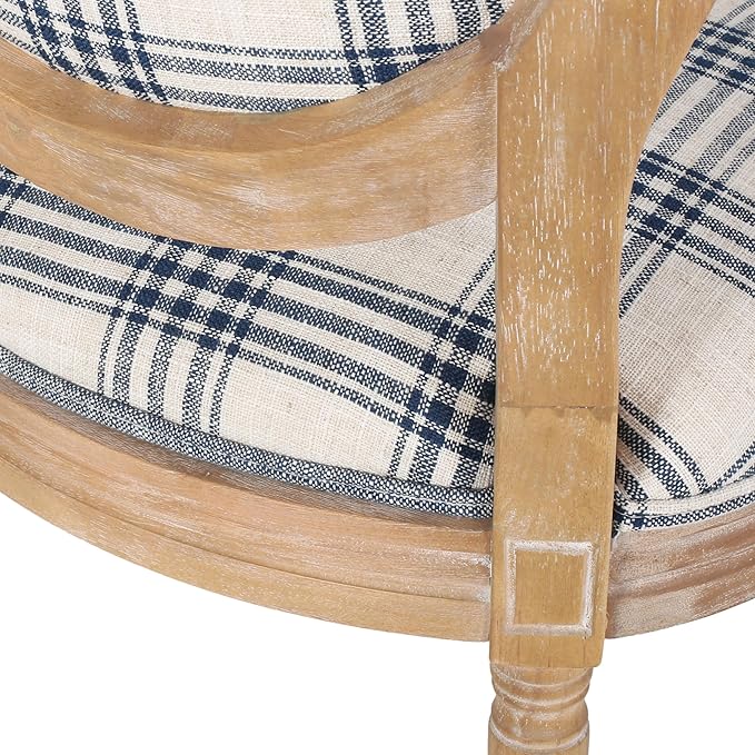 Christopher Knight Home Phinnaeus Dining Chair Set, Set of 2, Fabric, Dark Blue Plaid + Natural