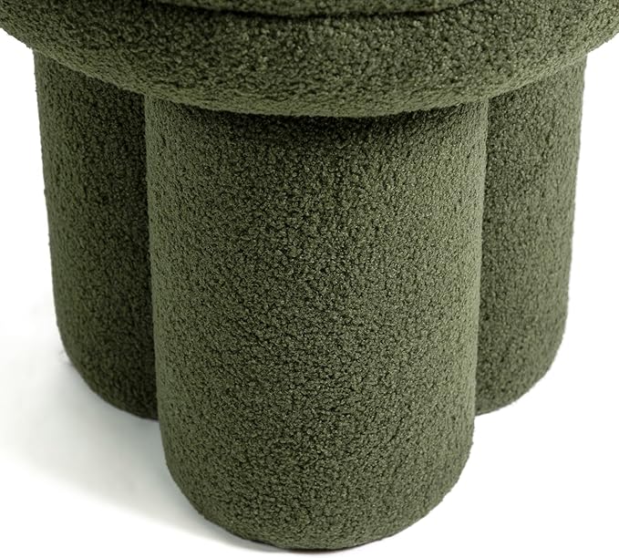 Furniture of America Rami Modern 18-inch Mushroom-Shape Upholstered Ottoman with Tri-Pillar Pedestal, Vanity Stool Chair, Small Foot Stool for Bedroom, Living Room, Entryway, Green