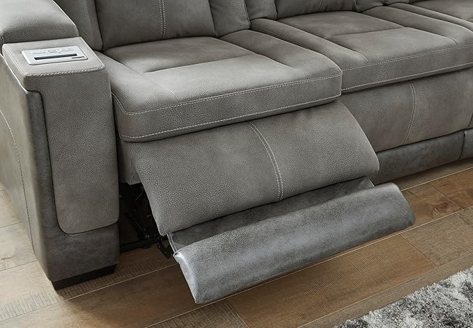 Signature Design by Ashley Next-Gen DuraPella Modern Faux Leather Power Reclining Loveseat with Console & Adjustable Headrest, Gray