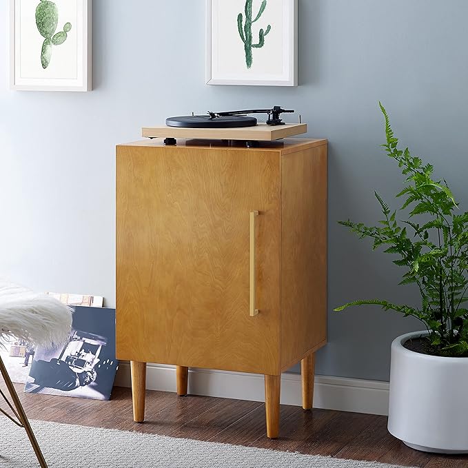 Crosley Furniture Everett Record Player Stand with Storage for Vinyl Records, Acorn