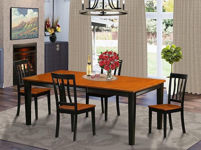 East West Furniture QUAN5-BCH-W 5 Piece Dining Room Table Set Includes a Rectangle Kitchen Table with Butterfly Leaf and 4 Dining Chairs, 40x78 Inch, Black & Cherry