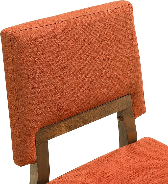 Armen Living Channell Mid Century Modern 7 Piece Walnut Wood Dining Table Set with Orange Fabric