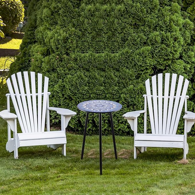 2 Packs Metal Mosaic Round Side Table 13.4" Small Outdoor Patio Round Accent Coffee Tables Indoor Corner Stand for Small Spaces Weather-Resistant for Balcony Plant Stand