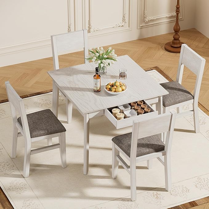 Solid Wood Dining Chairs Set of 2, Farmhouse Kitchen Chairs with Upholstered Cushion, Easy Assembly for Dining Room, Kitchen, Washed Gray