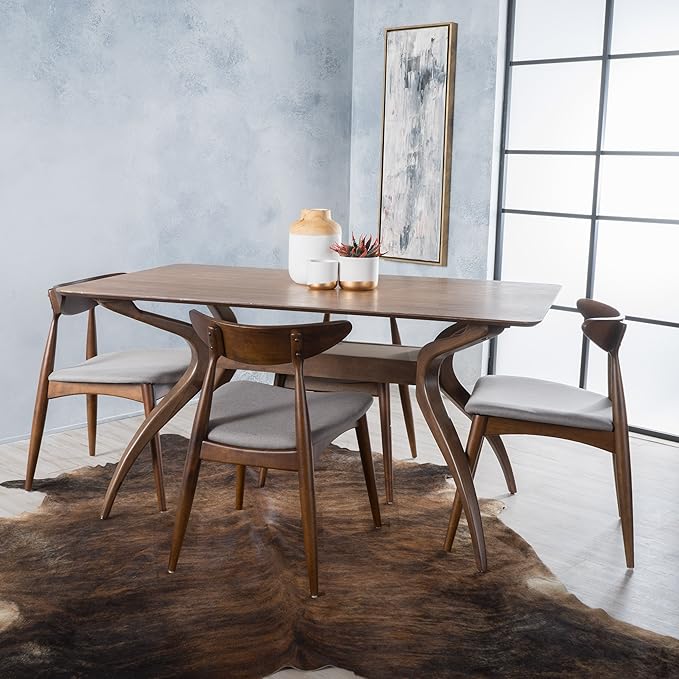 Christopher Knight Home Barron Fabric and Walnut Wood Dining Set, 5-Pcs Set, Light Grey / Walnut