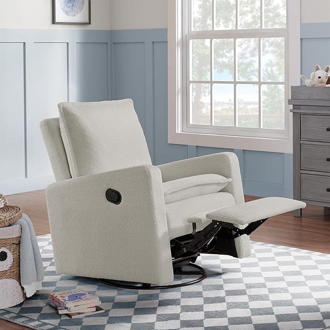 Oxford Baby Uptown Upholstered Swivel Glider and Recliner Nursery Chair, Boucle White