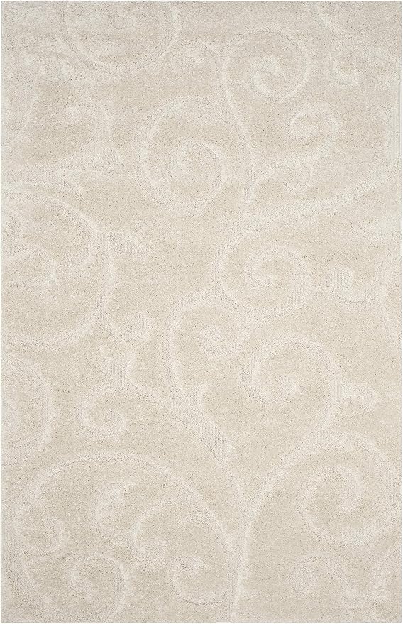 SAFAVIEH Florida Shag Collection Area Rug - 6' x 9', Creme & Creme, Scroll Design, Non-Shedding & Easy Care, 1.2-inch Thick Ideal for High Traffic Areas in Living Room, Bedroom (SG455-1111)