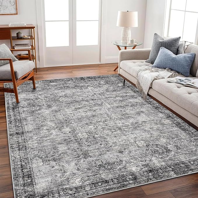 Area Rug 5'x7' Washable Rug Traditional Floor Cover Thin Retro Kitchen Indoor Distressed Non Slip Carpet for Living Room Bedroom Dining Room