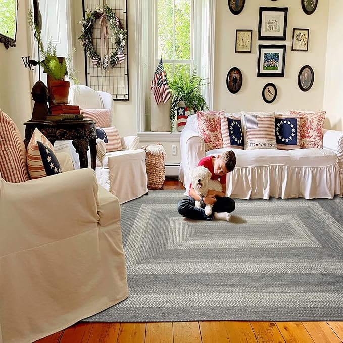 Homespice Grey Cloud Jute Braided Area Rugs, 8x10' Rectangle - Grey, Warm Farmhouse Decor, Perfect for Living Rooms, Dining Areas and Bedrooms - Pet Friendly and Easy to Clean