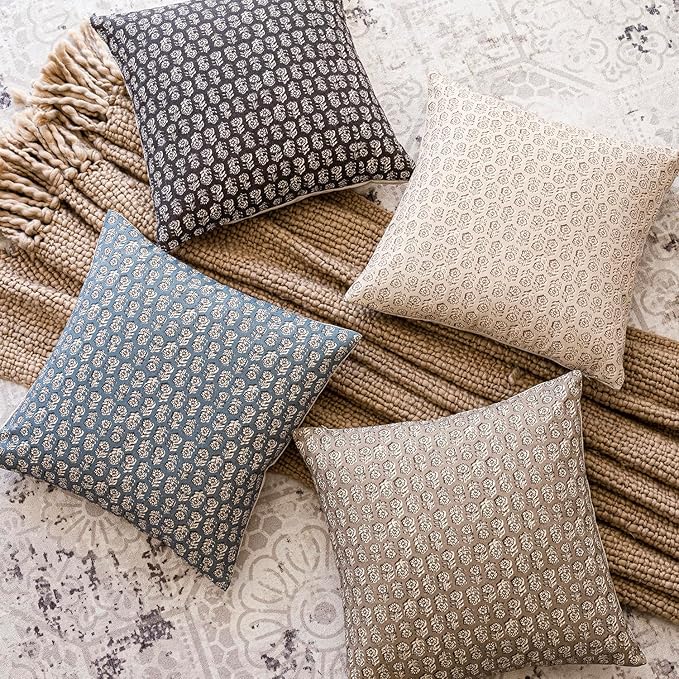 Foindtower Set of 2 Decorative Neutral Body Lumbar Throw Pillow Covers Vintage Accent Farmhouse Cushion Covers Floral Home Decor for Sofa Couch Chair Bedroom Living Room Outdoor,14×36 Inch,Dusty Blue