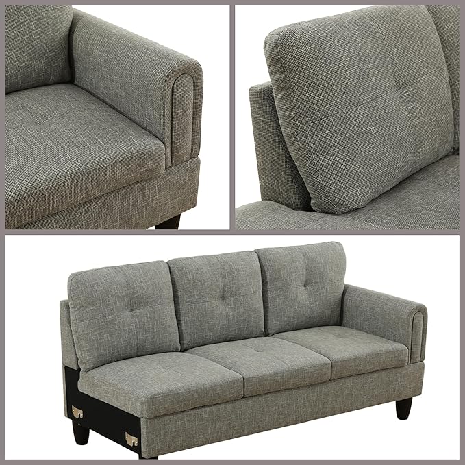 L Shaped Couch Sectional Couches with Chaise, 3 Pieces Modular Convertible Sofa for Living Room Furniture Sets and Small Apartment, Grey
