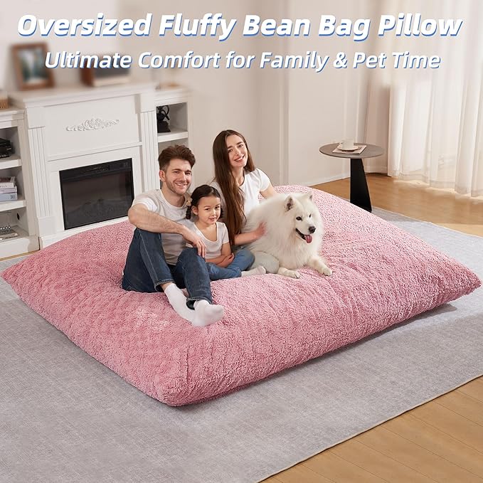 HABUTWAY 4 in 1 Bean Bag Chair, Giant Memory Foam Filling Bean Bag Sofa, Adult Bean Bag Chair, Machine Washable Faux Fur Cover, Bean Bag for Adult (Pink)