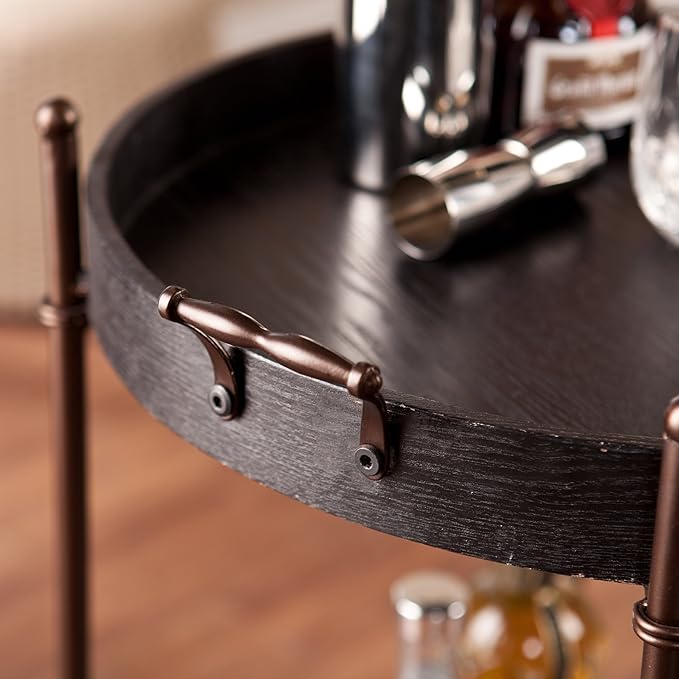 SEI Furniture Alfred Two-Tier Round Butler Table, Black