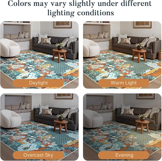 GENIMO Floral Runner Rug 2X6, Machine Washable Non Slip Vintage Patchwork Hallway Runner, Ultra-Thin Low Pile Runners for Indoor Entryway, Hallway, Kitchen and Corridor, Navy Blue