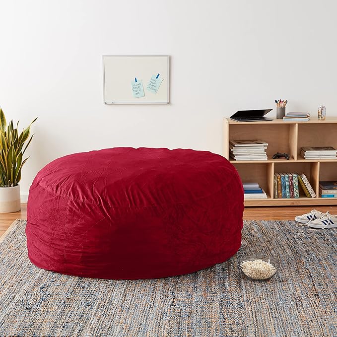 Sofa Sack Bean Bag Chair Cover Only, for Adults and Kids, Without Filling Comfy Fluffy Round or Oval Beanbag Chair Cover Replacement, Lazy Sofa Cover for Reading Chair or Floor Chair, 6-Feet, Cinnabar