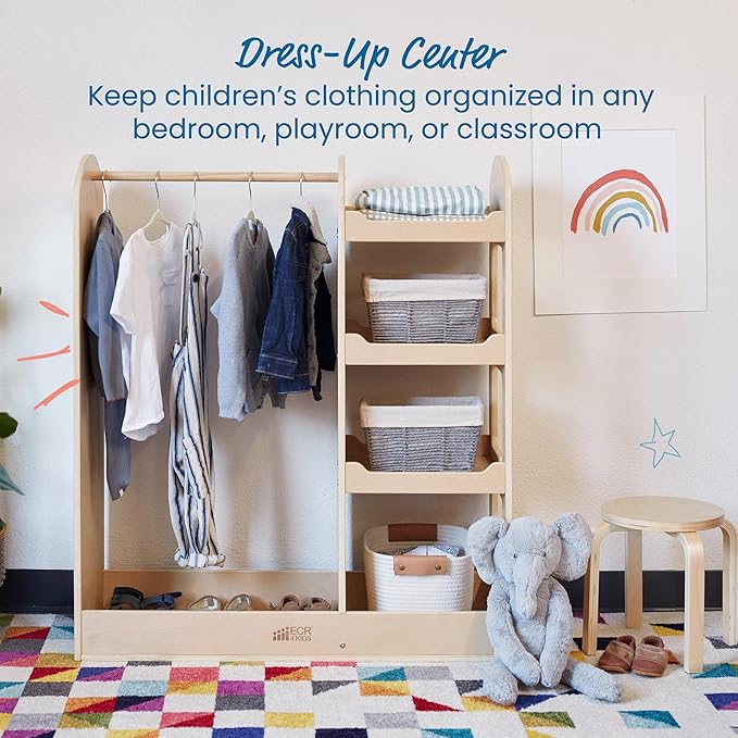 ECR4Kids Dress Up Center with Mirrors, Costume Organizer, Natural