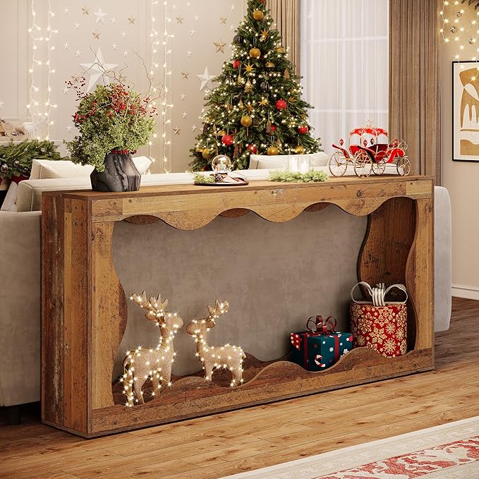 Tribesigns 63 Inches Farmhouse Console Table with Storage, Couch Table Behind Sofa, Long Entryway Sofa Station, Narrow Console Stand, Hallway Stand for Entryway Living Room, Mix Brown