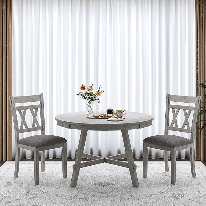 Round Solid Wood Dining Table, Part of Dining Table Set, Mix and Match Table, Chair Sold Separately for Dining Room, Kitchen, Grey