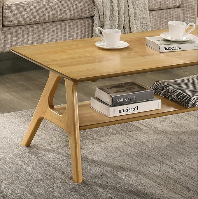Roundhill Furniture Arona 3-Piece Coffee Table Set, Coffee Table and Two End Tables, Natural Oak Finish