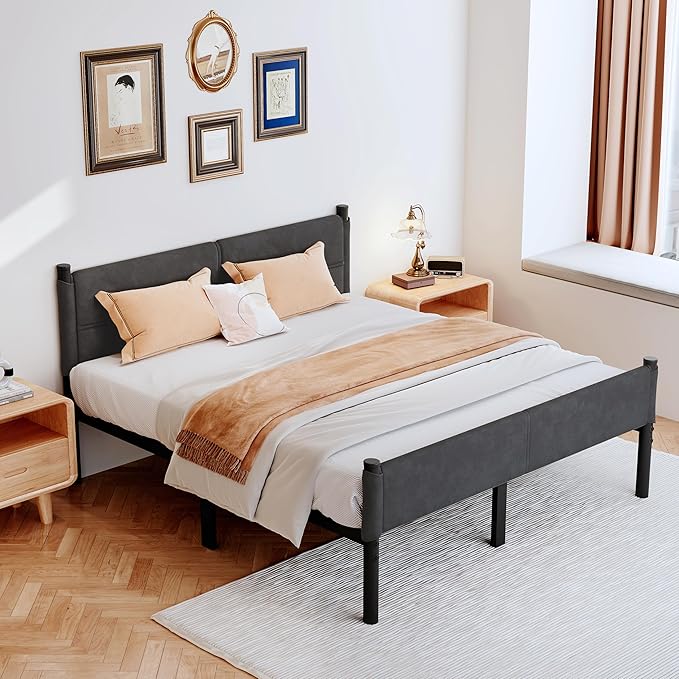 Metal Bed Frame,14Inch Full Size Bed Frame with Storage Space,Heavy Duty Sturdy Mattress Foundation,Easy Assembly,No Box Spring Needed,Full Grey