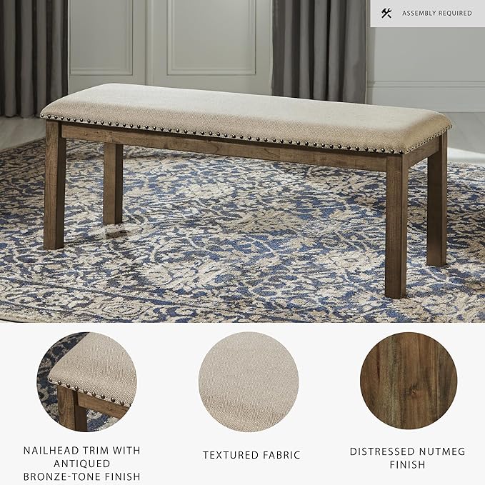 Signature Design by Ashley Moriville Casual Rustic Upholstered Dining Bench, Grey & Brown