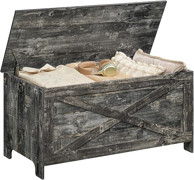 39.4" Toy Chest, Sturdy Entryway Storage Chest with Safety Hinges, Retro Toy Box, Wooden Look Accent Furniture for Living Room, Bedroom, Vintage Gray SCRP48101