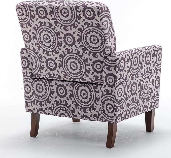 Container Furniture Direct Contemporary Accent Arm Chair with Birch Wood Frame and Velvet Upholstery, Armchair for Office and Living Room Decor, Removable Cushions, 02 Printed Fabric