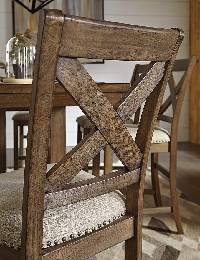 Signature Design by Ashley Moriville Rustic Farmhouse 24.5" Upholstered Barstool, 2 Count, Beige & Brown