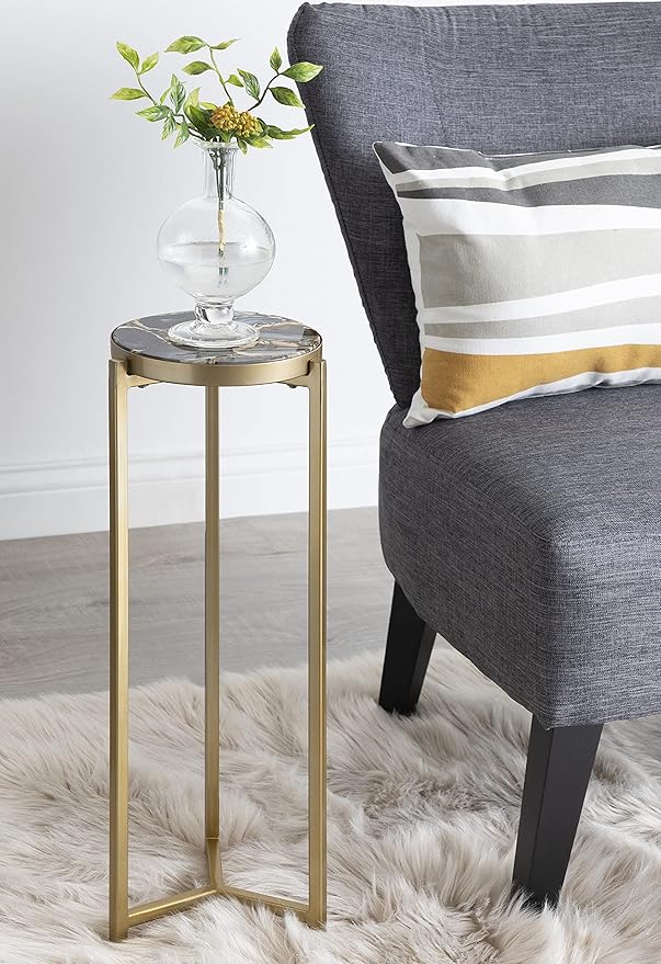 Kate and Laurel Aguilar Glam Drink Table, 8" x 8" x 23", Gold, Transitional Tea Table and Plant Stand with Agate Tabletop