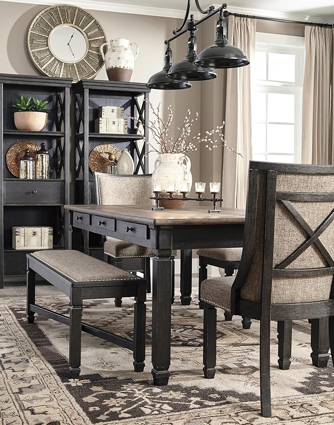 Signature Design by Ashley Tyler Creek Farmhouse Dining Table with Drawers, Seats up to 6, Almost Black
