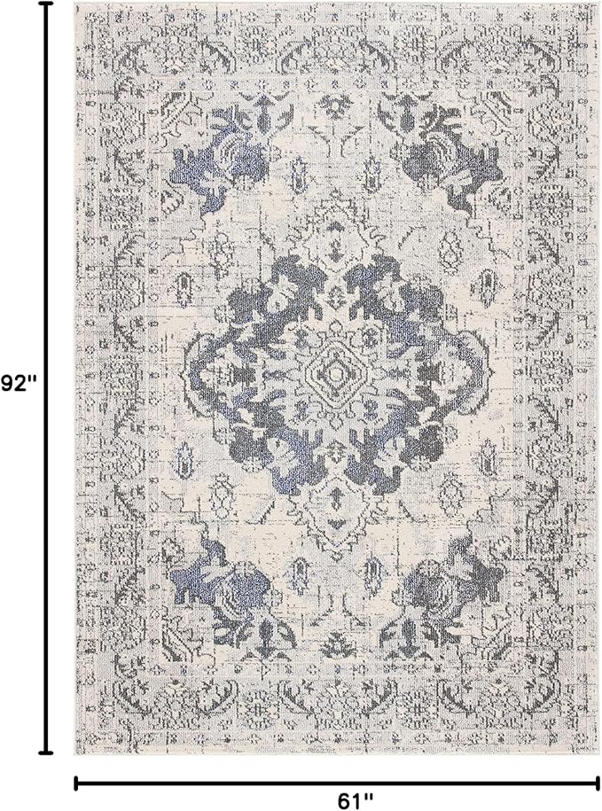 SAFAVIEH Monaco Collection Area Rug - 5'1" x 7'7", Ivory & Grey, Boho Chic Medallion Distressed Design, Non-Shedding & Easy Care, Ideal for High Traffic Areas in Living Room, Bedroom (MNC243B)