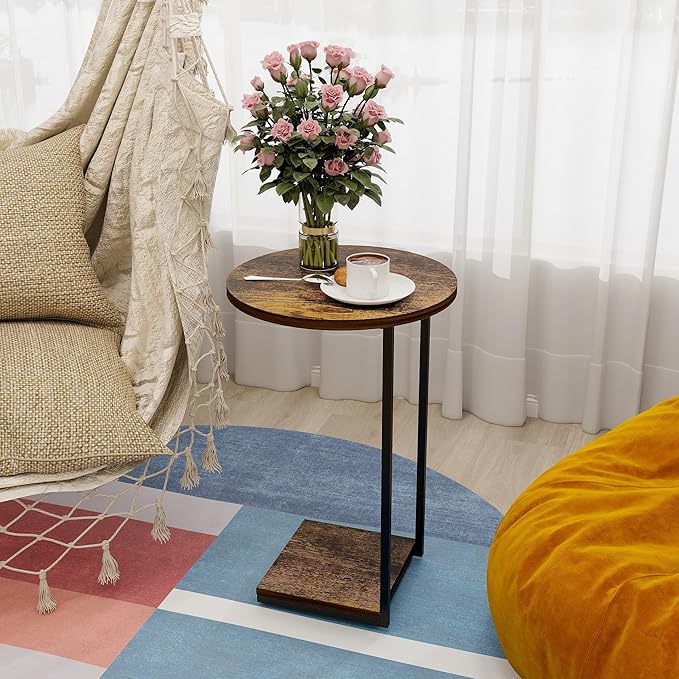 DCLRN C Table End Table Set of 2,C Shaped End Table for Round,Round Side Table is Suitable for Living Room and Bedroom.(Brown)