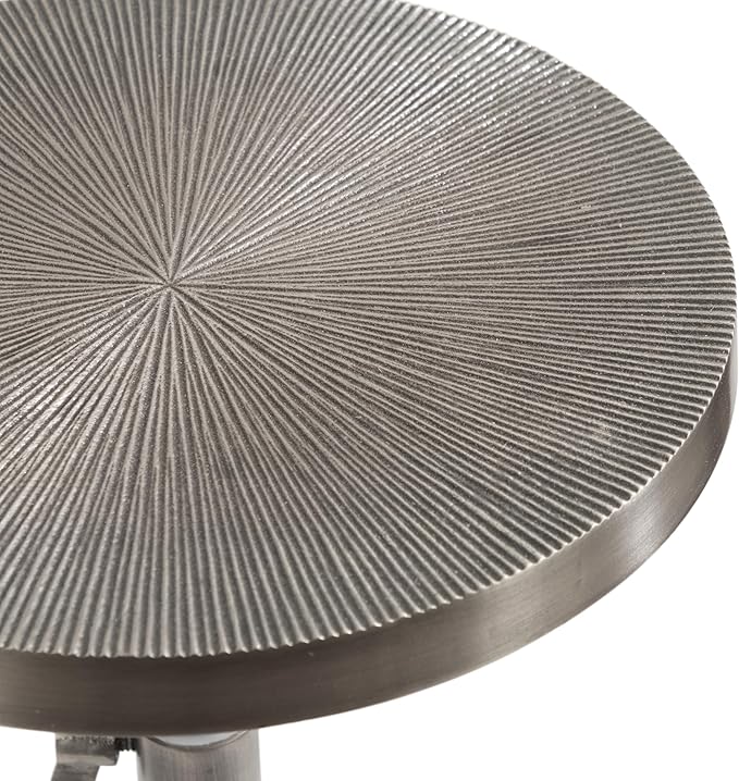 Kate and Laurel Engles Traditional Adjustable-Height Pedestal Drink Table; 10 x 10 x 30; Antique Silver; Vintage Round Indoor Metal Plant Stand with Embossed Sunburst Pattern