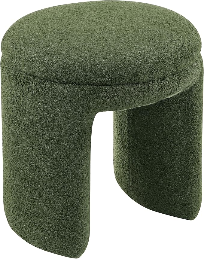 Furniture of America Rami Modern 18-inch Solid Wood Upholstered Ottoman with Pedestal Base, Vanity Stool Chair, Small Foot Stool for Bedroom, Living Room, Entryway, Green