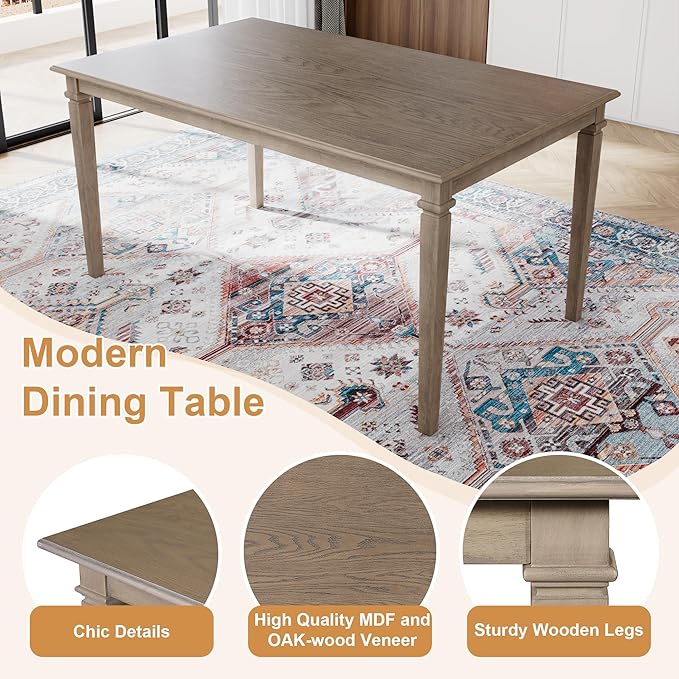 Merax 6-Piece Retro Dining Table Set, 6 Seats Wooden Rectangular Table, with 4 Chairs & 1 Bench for Kitchen Room, Classic Furniture, Brown