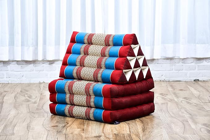Leewadee - Comfortable Japanese Floor Mattress Used As Thai Floor Bed with Triangle Cushion, Futon Mattress Or Thai Massage Mat, 67 x 21 inches, Blue Red