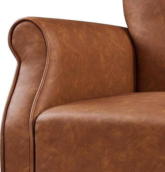 Yaheetech Modern Armchair, Mid Century PU Leather Accent Chair with Sturdy Wood Legs and High Back for Small Space, Upholstered Sofa Club Chair for Living Room/Bedroom/Office, Retro Brown