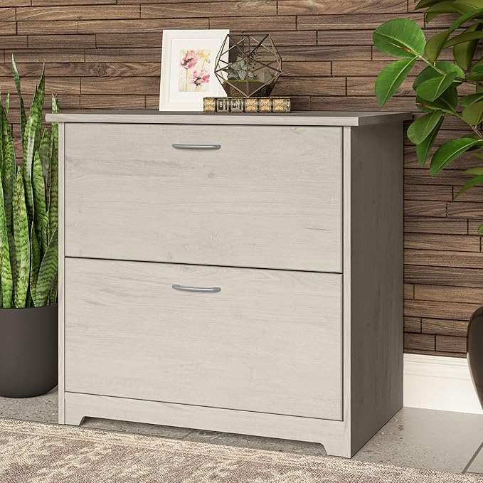 Bush Furniture Cabot 2 Drawer Lateral File Cabinet in Linen White Oak, Home Office Chest for Letter, Legal, and A4-size Document Storage
