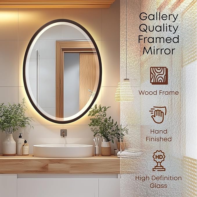 OVALCREST - Oval Wooden Beveled Wall Mirror for Home Decor, Bathroom, Vanity, Bedroom, Living Room, Hallway - London Style (Rubbed Bronze) 31.1 x 41.1