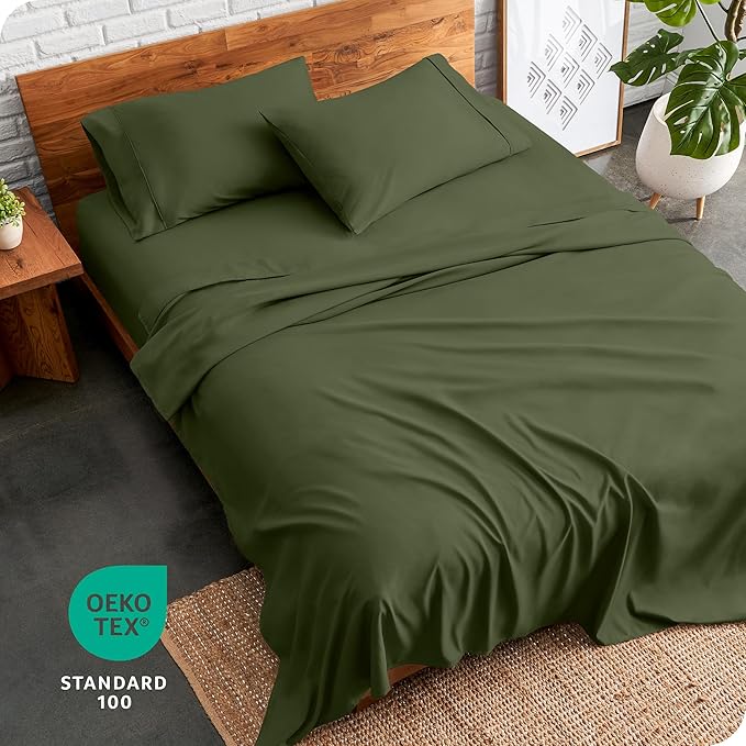 Bare Home Split Head Flex King Sheet Set - 1800 Ultra-Soft Microfiber Bed Sheets - Double Brushed - Deep Pockets - Easy Fit - 4 Piece Set - FlexTop King Bedding (Split Head Flex King, Cypress)