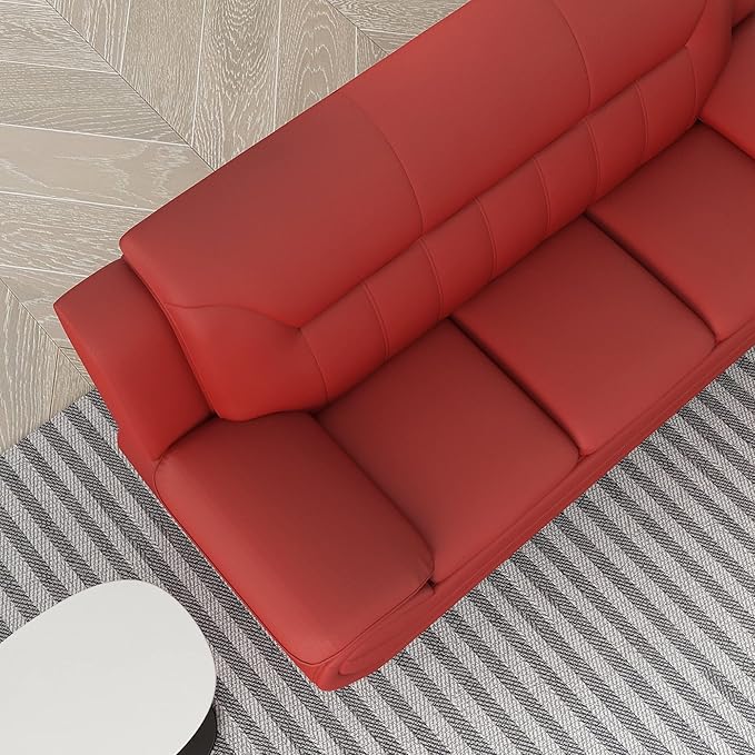 Container Furniture Direct Michael Modern Faux Leather Upholstered Stainless Steel Legs Living Room Sofa, Chair, Persian Red