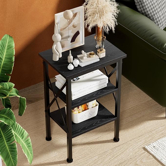 VECELO Modern Nightstands X-Design Side End Table Night Stand with Storage Shelf for Bedroom,Living Room,Set of 2 (Black A2)