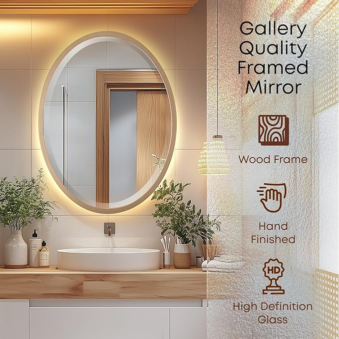 OVALCREST - Oval Wooden Beveled Wall Mirror for Home Decor, Bathroom, Vanity, Bedroom, Living Room, Hallway - London Style (Gold Spray) 21.1 x 25.1