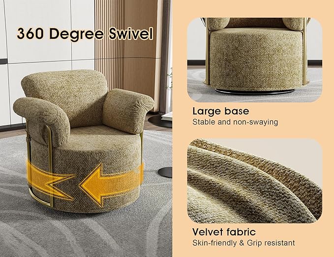 KEIKI Modern Comfy Swivel Accent Reading Chair, 360°Round Upholstered Barrel Armchair Single Club Lounge Sofa Chairs for Living Room,Bedroom, Office,Brown