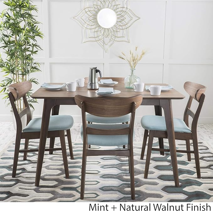 Christopher Knight Home Idalia 50" Rectangular Dining Set, 5-Pcs Set, Natural Walnut / Mint