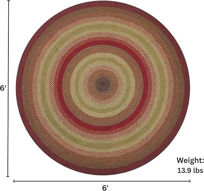 Cider Barn Cranberry Red Round Braided Rug, Jute, 6' - Perfect Country Rustic Decor for Living Room, Dining Room, Everywhere