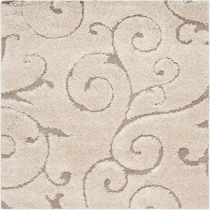 SAFAVIEH Florida Shag Collection Accent Rug - 3'3" x 5'3", Grey, Scroll Design, Non-Shedding & Easy Care, 1.2-inch Thick Ideal for High Traffic Areas in Entryway, Living Room, Bedroom (SG455-8013)