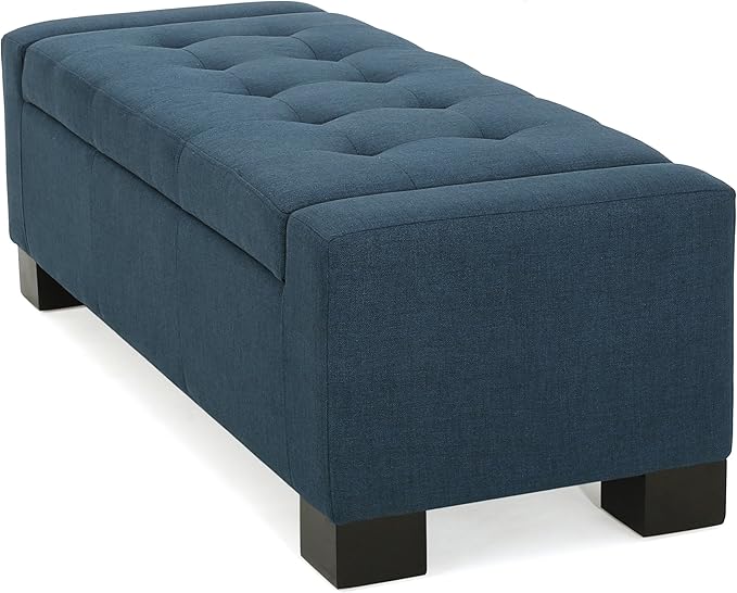 Ball & Cast 50.8" Upholstered Storage Ottoman with Tufted Waffle Stitch,End Bench w/Uses Pressure Hinges and Wood Legs,Entryway Fabric Footrest Stool for Living Room & Bedroom,Light Grey