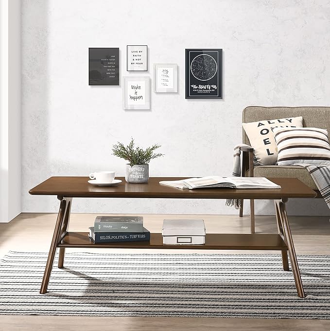 Roundhill Furniture Arona 3-Piece Coffee Table Set, Coffee Table and Two End Tables, Walnut